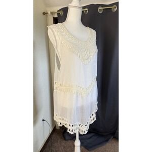 Vivid Importers of NY White Crochet Macrame Sleeveless Boho Tunic Top